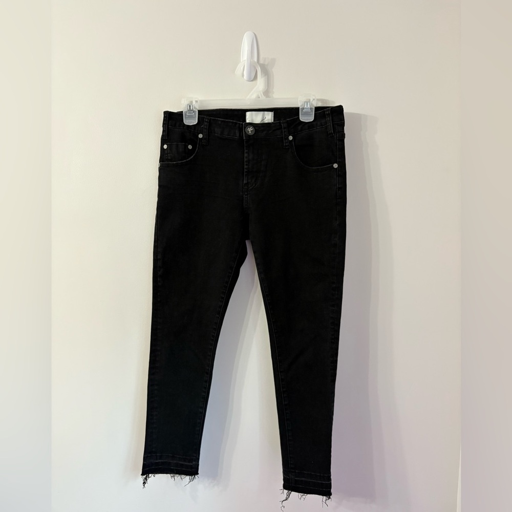 ONE TEASPOON Freebirds II Low Waist Stretch Leg Raw Hem Black Denim Jeans